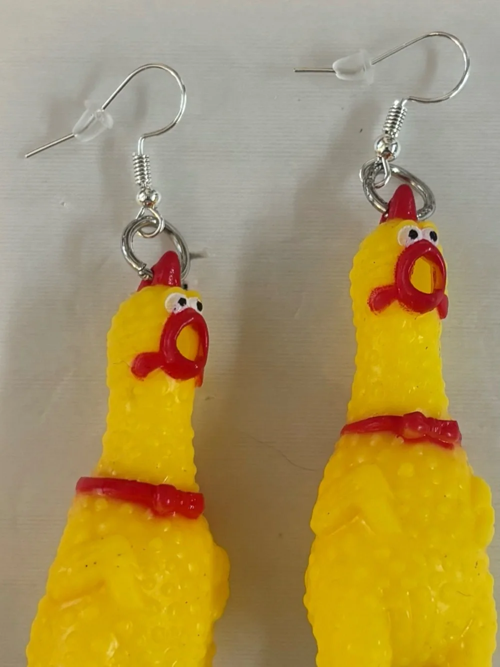 Bright Yellow Squeaky Rubber Chicken Earrings (Choose Gold or Silver Hooks) NWT
